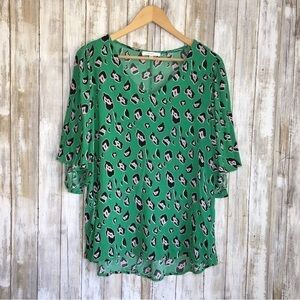 Andree Green & Pink Leopard Print Blouse